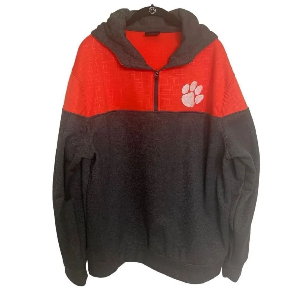 Colosseum Clemson Tigers Quarter Zip Hoodie Size XL Dark Gray & Orange Paw Print